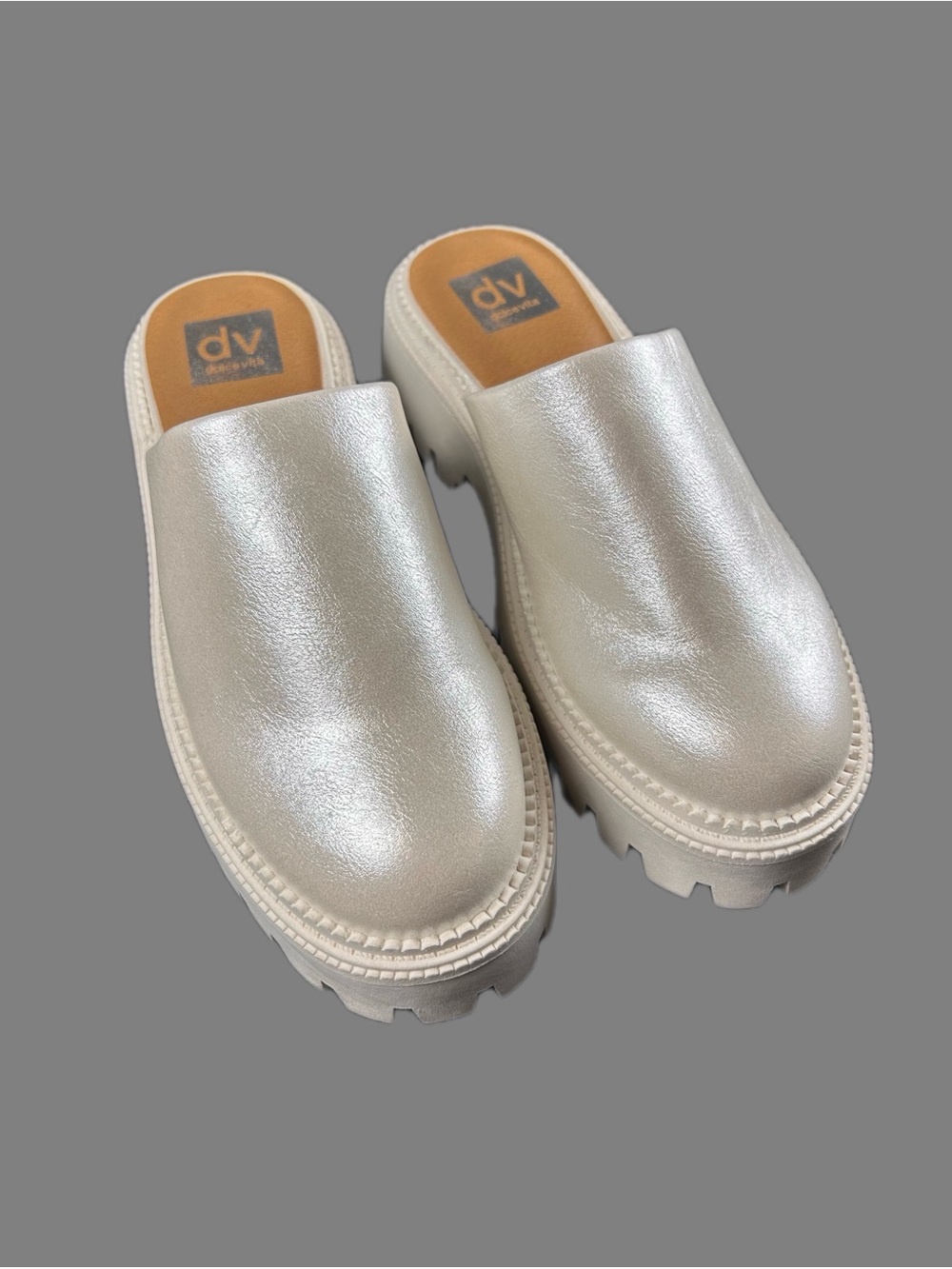 Dolce Vita Silver Metallic Lug-Sole Slip-On Mules